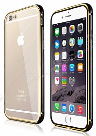 Eiroo iPhone 6 / 6S Gold izgili Round Metal Bumper ereve Siyah Klf
