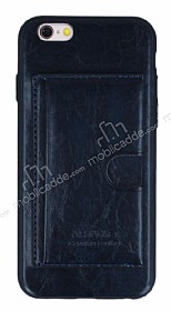 Eiroo iPhone 6 / 6S Kartl Standl Deri Siyah Rubber Klf