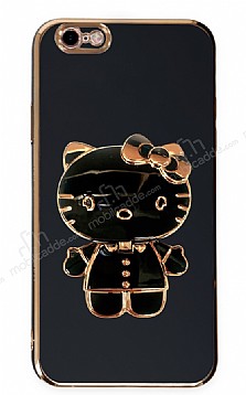 Eiroo iPhone 6 / 6S Aynal Kitty Standl Siyah Silikon Klf