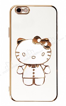 Eiroo iPhone 6 / 6S Aynal Kitty Standl Beyaz Silikon Klf