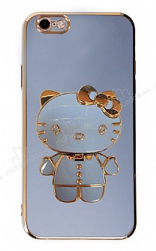 Eiroo iPhone 6 / 6S Aynal Kitty Standl Mavi Silikon Klf