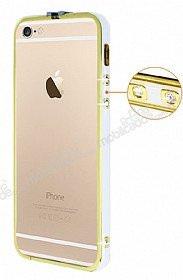 Eiroo iPhone 6 / 6S Beyaz eritli Tal Metal Bumper ereve Gold Klf