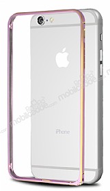 Eiroo iPhone 6 Plus / 6S Plus Gold izgili Metal Round Bumper Pembe Klf