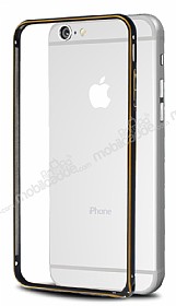 Eiroo iPhone 6 Plus / 6S Plus Gold izgili Metal Round Bumper Siyah Klf