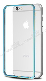 Eiroo iPhone 6 Plus / 6S Plus Gold izgili Metal Round Bumper Mavi Klf