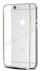 Eiroo iPhone 6 Plus / 6S Plus Gold izgili Metal Round Bumper Silver Klf