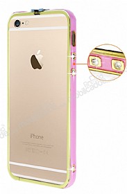 Eiroo iPhone 6 / 6S Pembe eritli Tal Metal Bumper ereve Gold Klf