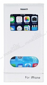 iPhone 6 / 6S Gizli Mknatsl ift Pencereli Beyaz Klf