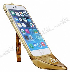 Eiroo iPhone 6 Plus / 6S Plus Topuklu Ayakkab Tal Standl Gold Klf