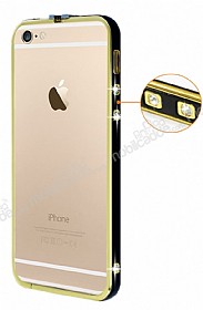 Eiroo iPhone 6 / 6S Siyah eritli Tal Metal Bumper ereve Gold Klf