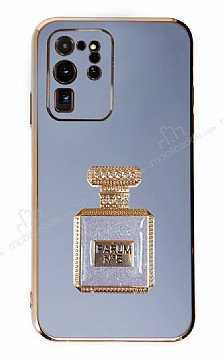Eiroo Samsung Galaxy S20 Ultra Aynal Parfm Standl Mavi Silikon Klf