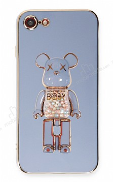 Eiroo iPhone 7 / 8 Candy Bear Standl Mavi Silikon Klf