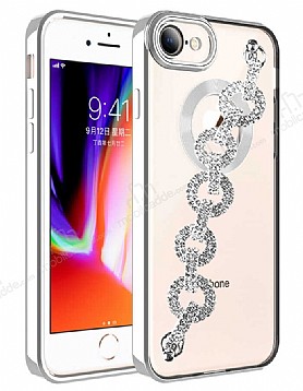 Eiroo iPhone 7 / 8 Kamera Korumal Halka Zincirli Silver Silikon Klf