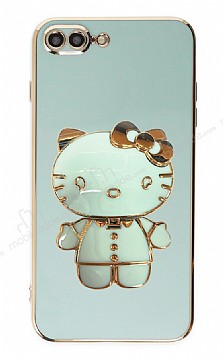 Eiroo iPhone 7 Plus / 8 Plus Aynal Kitty Standl Yeil Silikon Klf