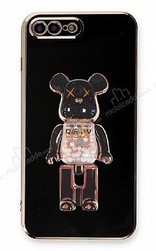 Eiroo iPhone 7 Plus / 8 Plus Candy Bear Standl Siyah Silikon Klf