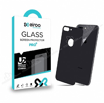 Eiroo iPhone 7 Plus / 8 Plus Tempered Glass Arka Siyah Cam Gvde Koruyucu