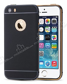 Eiroo iPhone SE / 5 / 5S Metal Kenarl Siyah Rubber Klf
