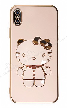 Eiroo iPhone X / XS Aynal Kitty Standl Pembe Silikon Klf