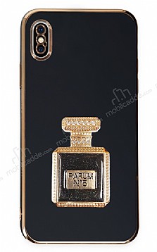 Eiroo iPhone X / XS Aynal Parfm Standl Siyah Silikon Klf