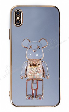 Eiroo iPhone X / XS Candy Bear Standl Mavi Silikon Klf