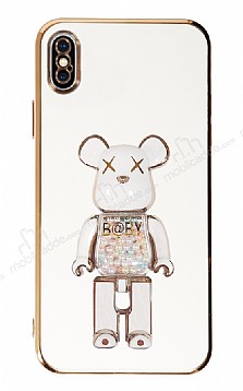Eiroo iPhone X / XS Candy Bear Standl Beyaz Silikon Klf