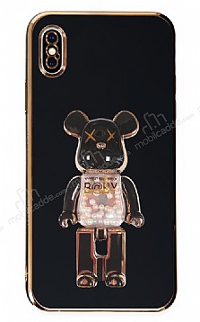 Eiroo iPhone X / XS Candy Bear Standl Siyah Silikon Klf