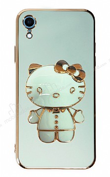 Eiroo iPhone XR Aynal Kitty Standl Yeil Silikon Klf