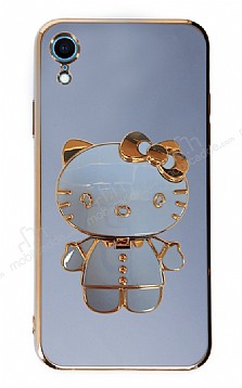 Eiroo iPhone XR Aynal Kitty Standl Mavi Silikon Klf