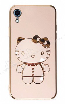 Eiroo iPhone XR Aynal Kitty Standl Pembe Silikon Klf