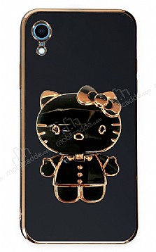 Eiroo iPhone XR Aynal Kitty Standl Siyah Silikon Klf