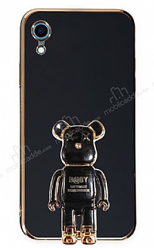 Eiroo iPhone XR Baby Bear Standl Siyah Silikon Klf