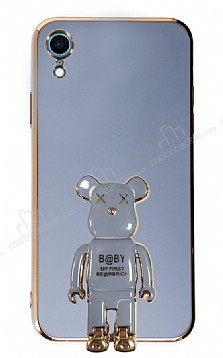 Eiroo iPhone XR Baby Bear Standl Mavi Silikon Klf