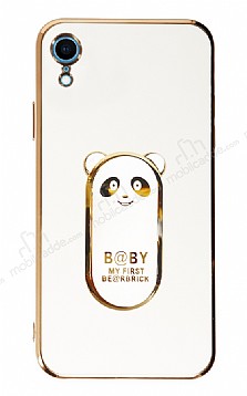 Eiroo iPhone XR Baby Panda Standl Beyaz Silikon Klf