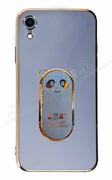 Eiroo iPhone XR Baby Panda Standlr Mavi Silikon Klf