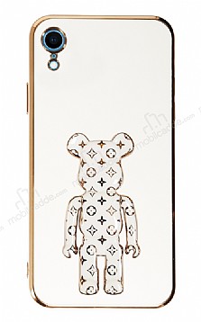 Eiroo iPhone XR Bearbrick Standl Beyaz Silikon Klf