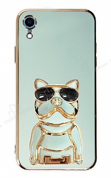Eiroo iPhone XR Bulldog Standl Yeil Silikon Klf