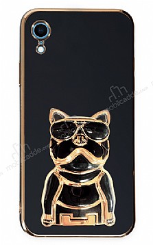 Eiroo iPhone XR Bulldog Standl Siyah Silikon Klf