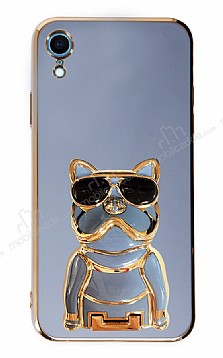 Eiroo iPhone XR Bulldog Standl Mavi Silikon Klf