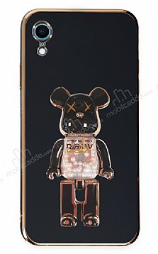 Eiroo iPhone XR Candy Bear Standl Siyah Silikon Klf