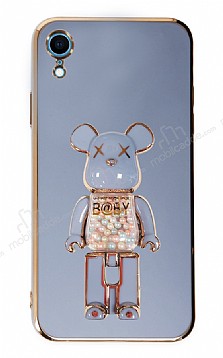Eiroo iPhone XR Candy Bear Standl Mavi Silikon Klf