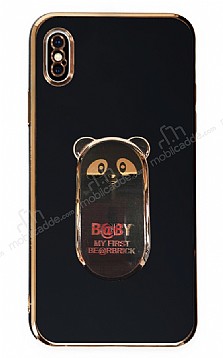 Eiroo iPhone XS Max Baby Panda Standl Siyah Silikon Klf