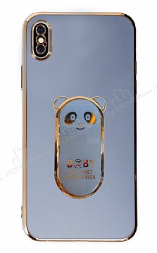Eiroo iPhone XS Max Baby Panda Standl Mavi Silikon Klf