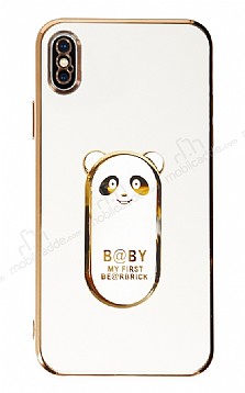 Eiroo iPhone XS Max Baby Panda Standl Beyaz Silikon Klf