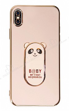 Eiroo iPhone XS Max Baby Panda Standl Pembe Silikon Klf