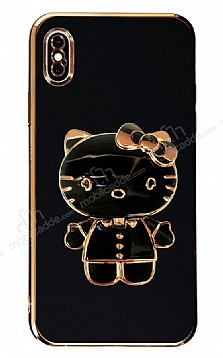 Eiroo iPhone XS Max Aynal Kitty Standl Siyah Silikon Klf