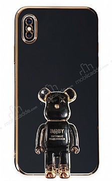 Eiroo iPhone XS Max Baby Bear Standl Siyah Silikon Klf