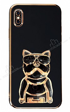 Eiroo iPhone XS Max Bulldog Standl Siyah Silikon Klf