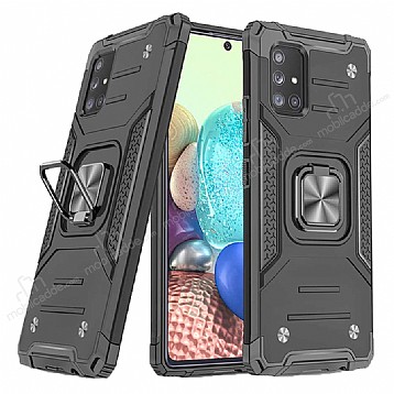 Eiroo Kickstand Samsung Galaxy A21s Ultra Koruma Siyah Klf