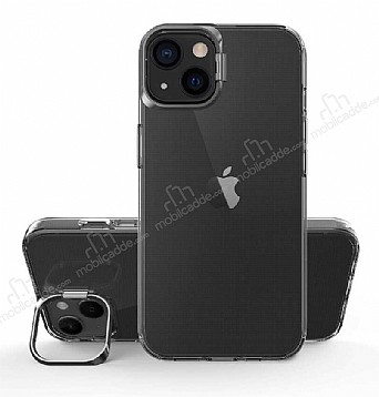 Eiroo Lens Stand iPhone 13 Siyah Kamera Şeffaf Silikon Kılıf