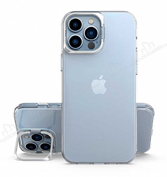 Eiroo Lens Stand iPhone 13 Pro Silver Kamera Şeffaf Silikon Kılıf